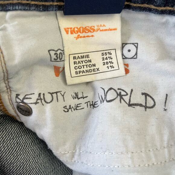 Vigoss Flare Jeans Size 7/8 Distressed Pockets Embroidered Denim - Picture 6 of 9